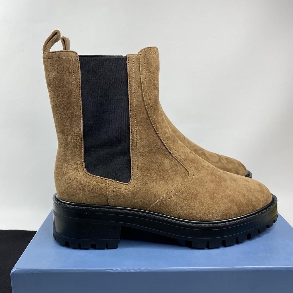 PAIGE Bowie Ankle Boots Women's 9.5 Truffle Brown Suede Leather Lug Sole